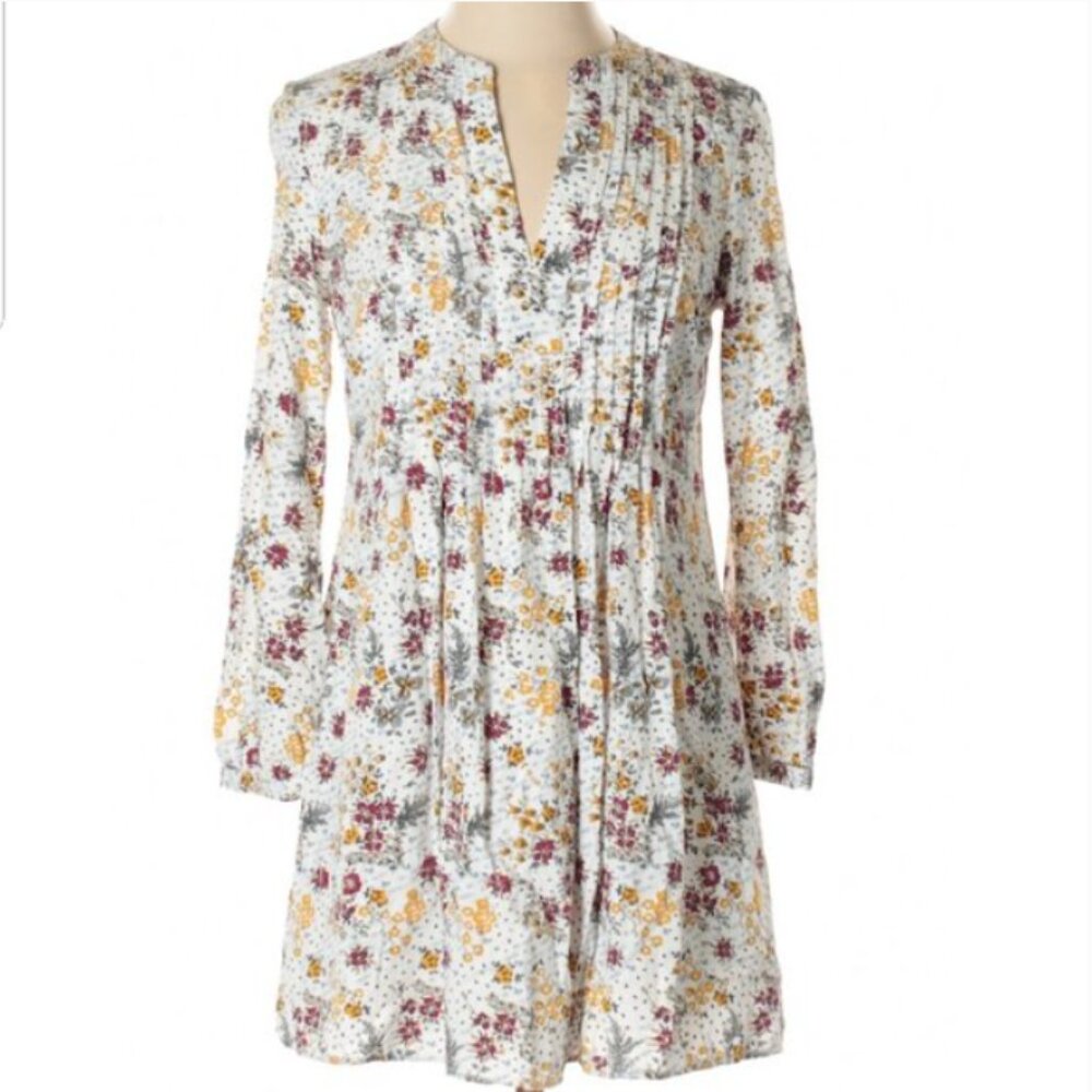 Old Navy Large Multi Floral Split Neck Pintuck Relaxed Shift Mini Dress